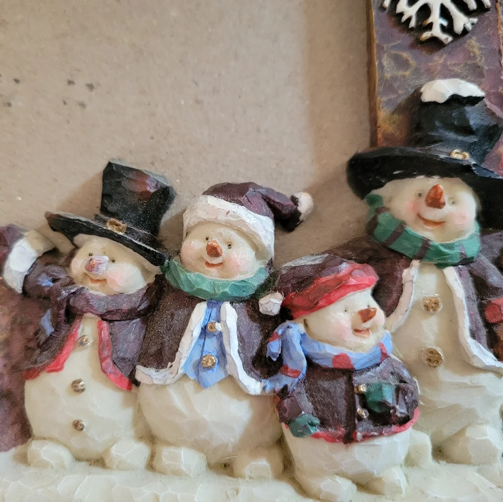Vtg Snowman Christmas Frame Winter Sports Family